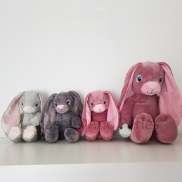 Peluche lapin gris et rose personnalisable - Attaches And Perles