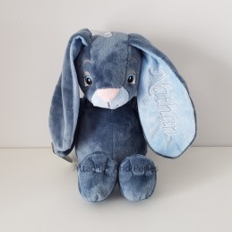 Peluche lapin bleu personnalisable - Attaches And Perles