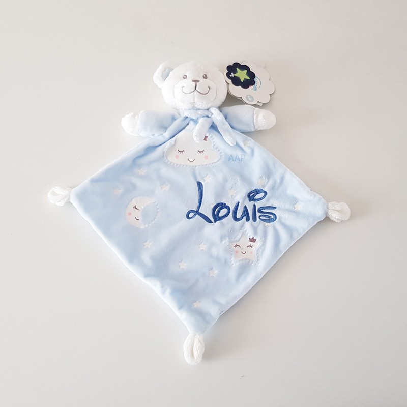 Doudou ours bleu personnalisable - Attaches And Perles