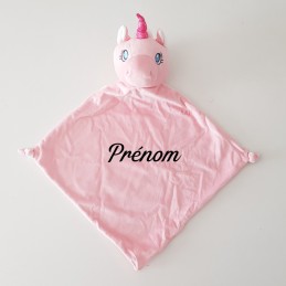 Doudou licorne rose personnalisable - Attaches And Perles