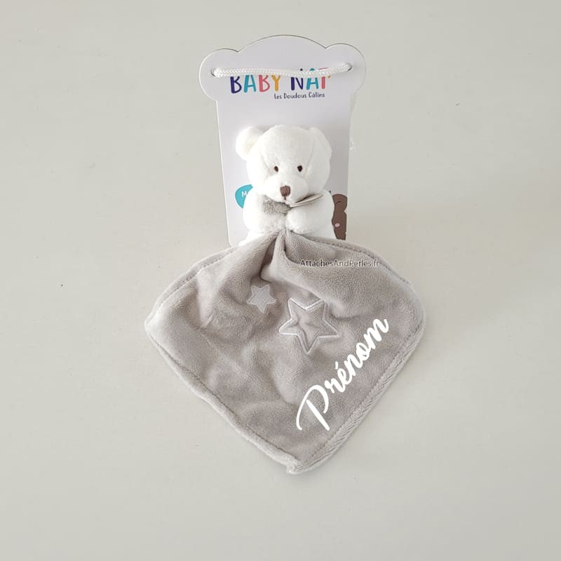 Doudou ourson blanc personnalisable - Attaches And Perles
